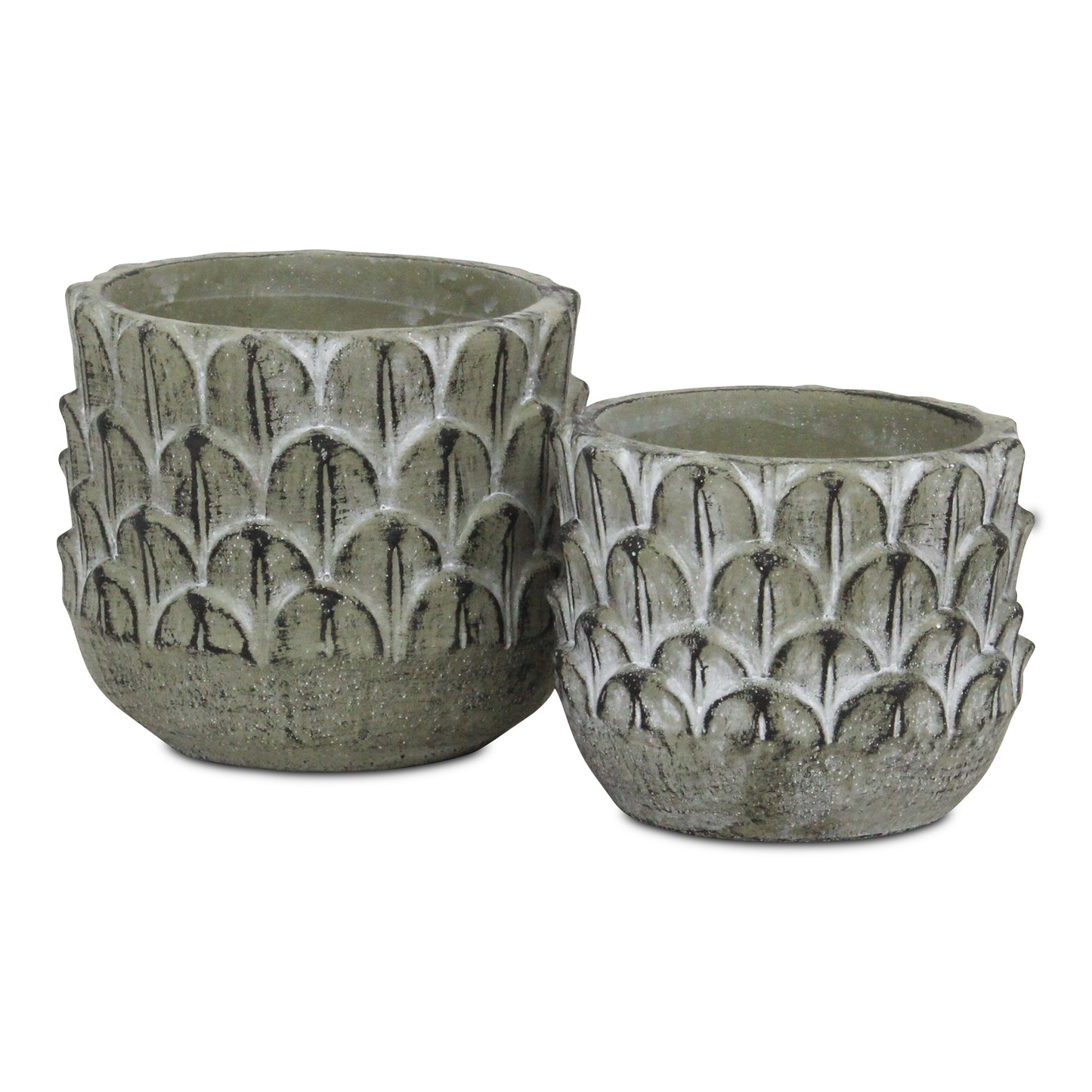 Alia Round Feather Pattern Cement Planters