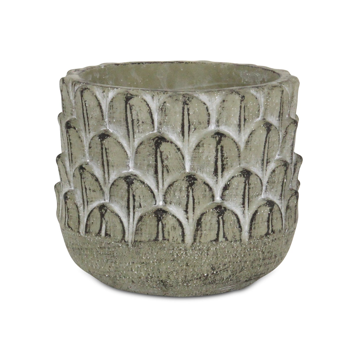 Alia Round Feather Pattern Cement Planter Large