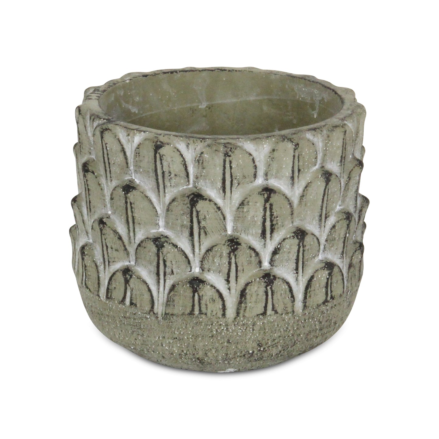 Alia Round Feather Pattern Cement Planter Large