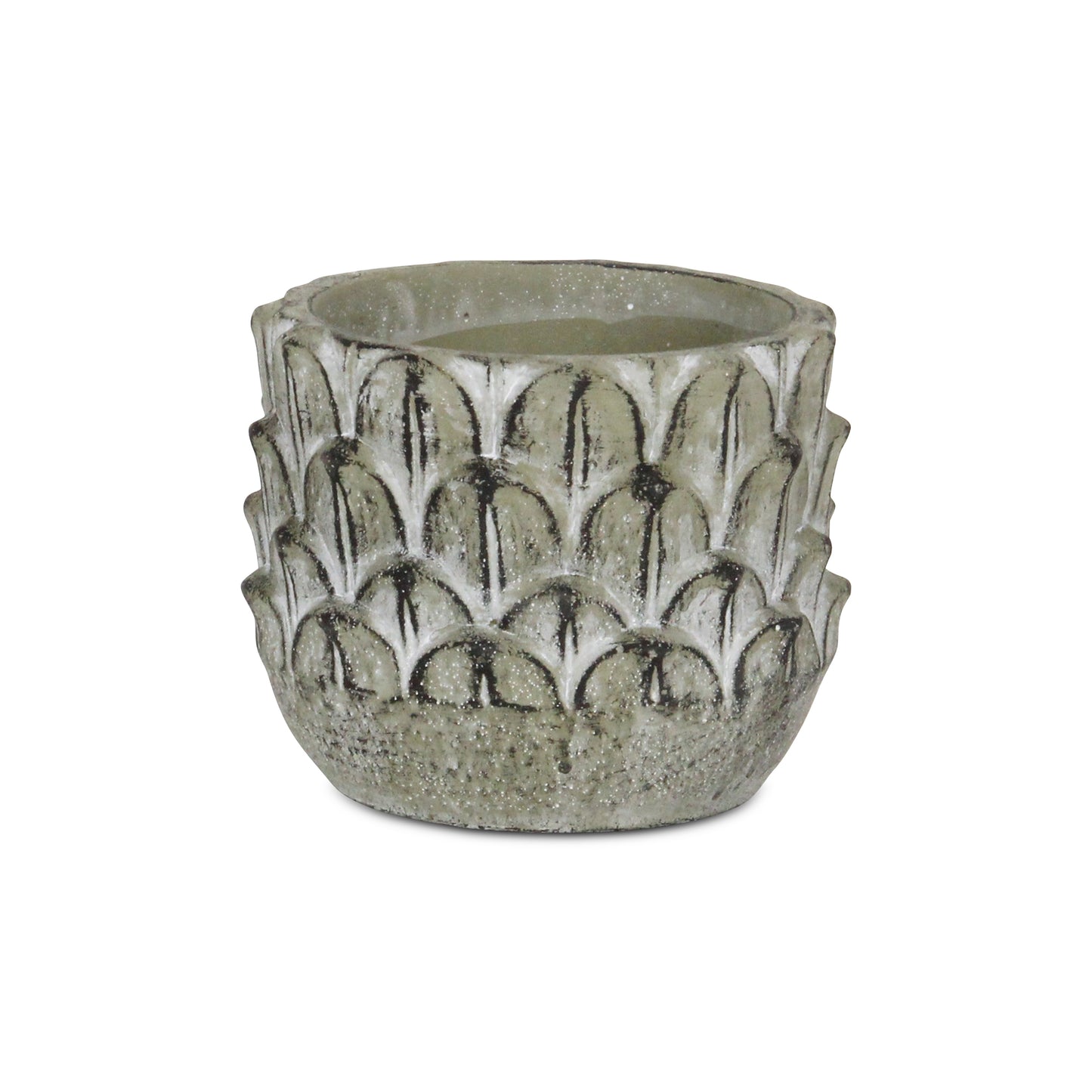 Alia Round Feather Pattern Cement Planter Small