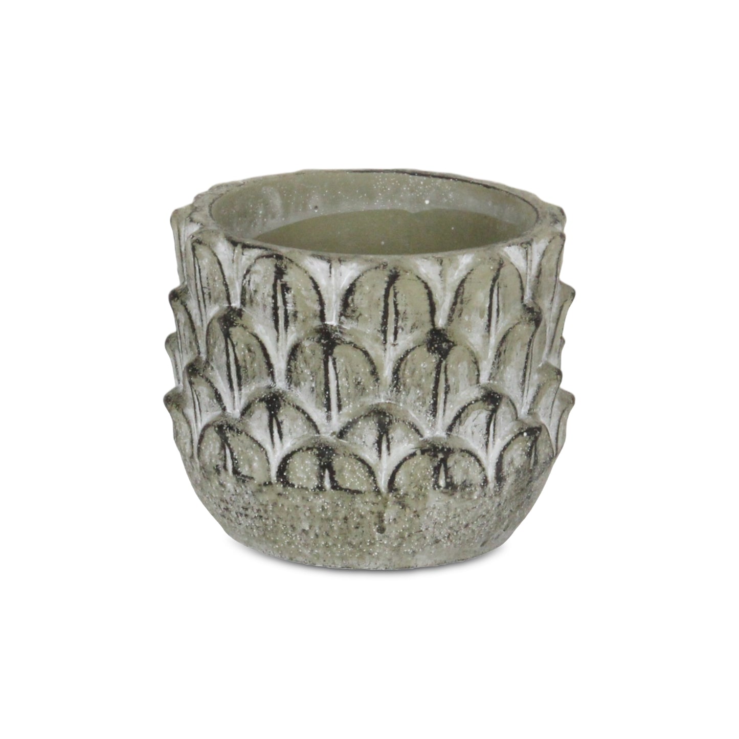 Alia Round Feather Pattern Cement Planter Small