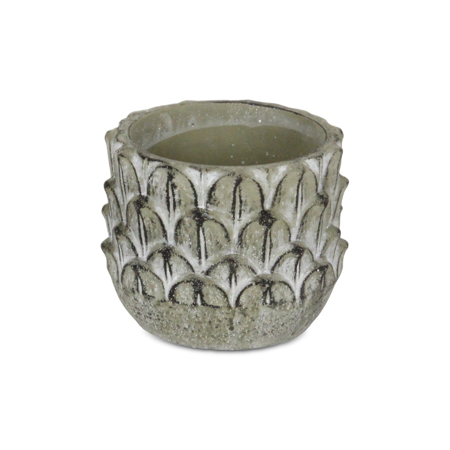 Alia Round Feather Pattern Cement Planter Small