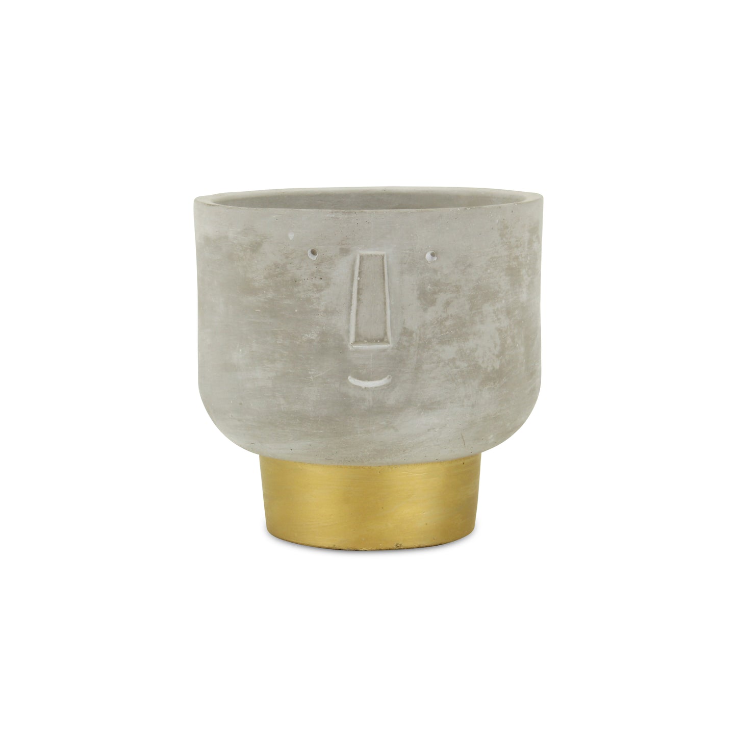 Cement/Concrete planter/pot with cute face and gold base. Modern decor.