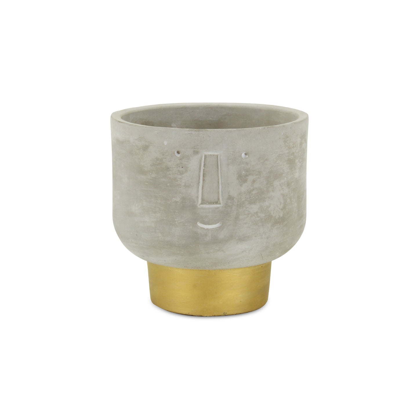 Cement/Concrete planter/pot with cute face and gold base. Modern decor.