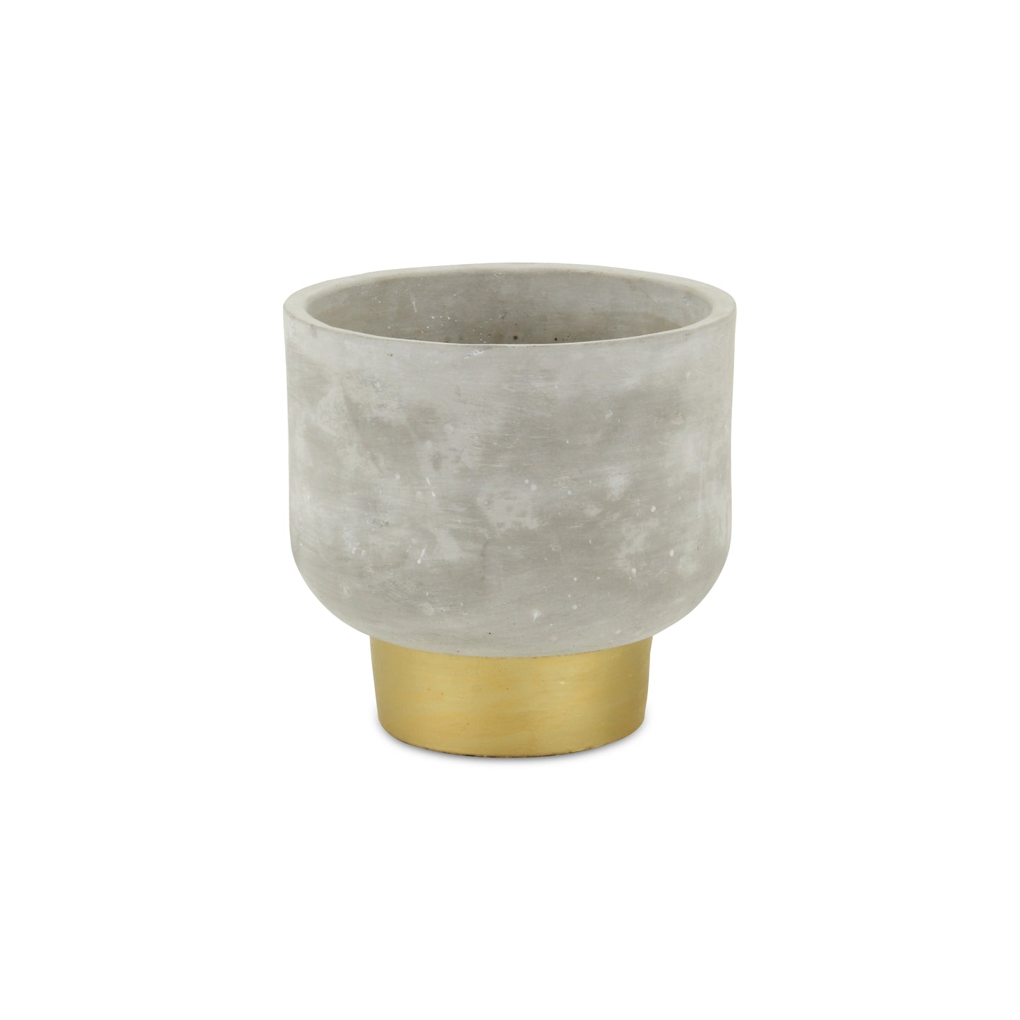 Cement planter with cute face and gold base. Modern decor.