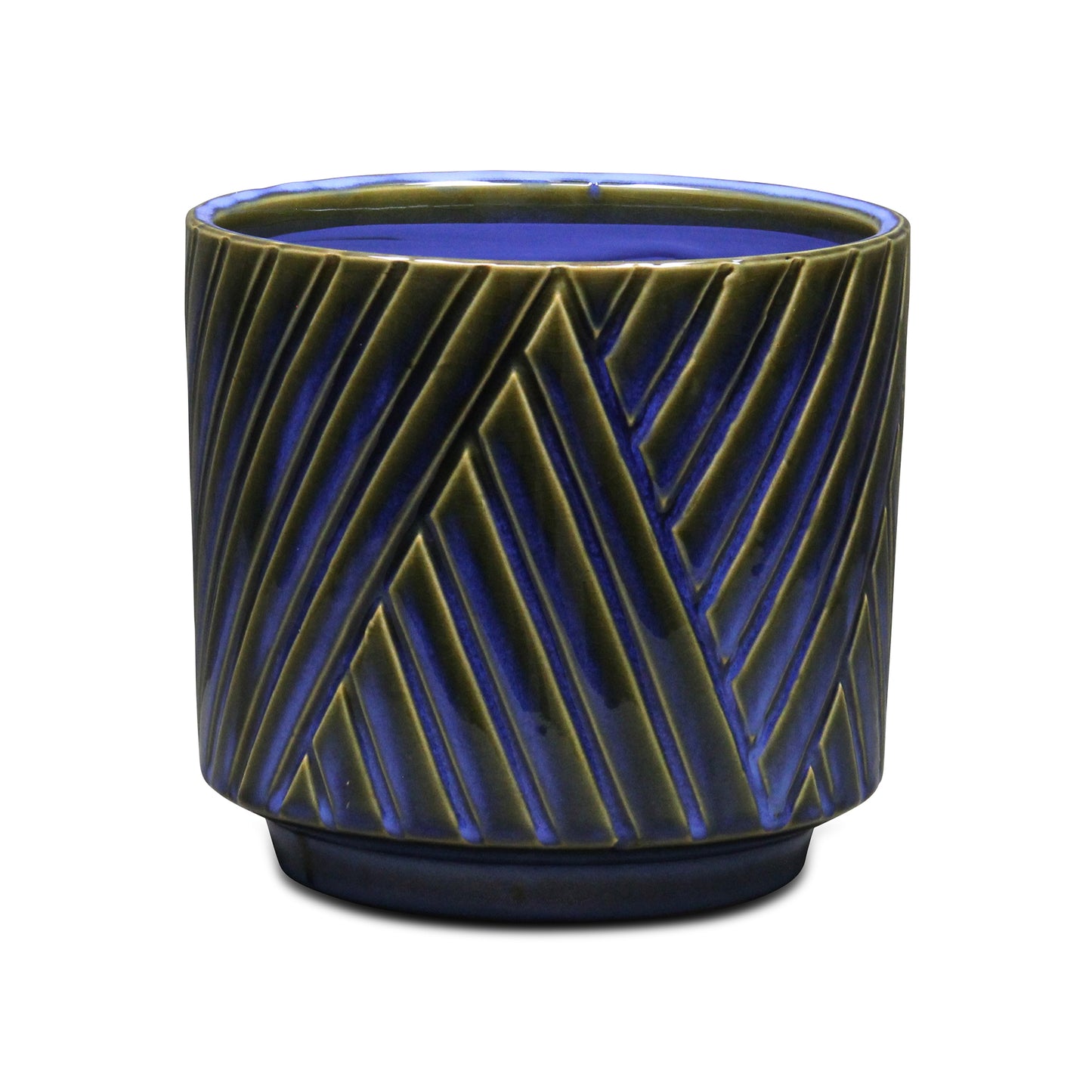Parlora Crossed Diagonal Pattern Straight Side Ceramic Pot - Blue