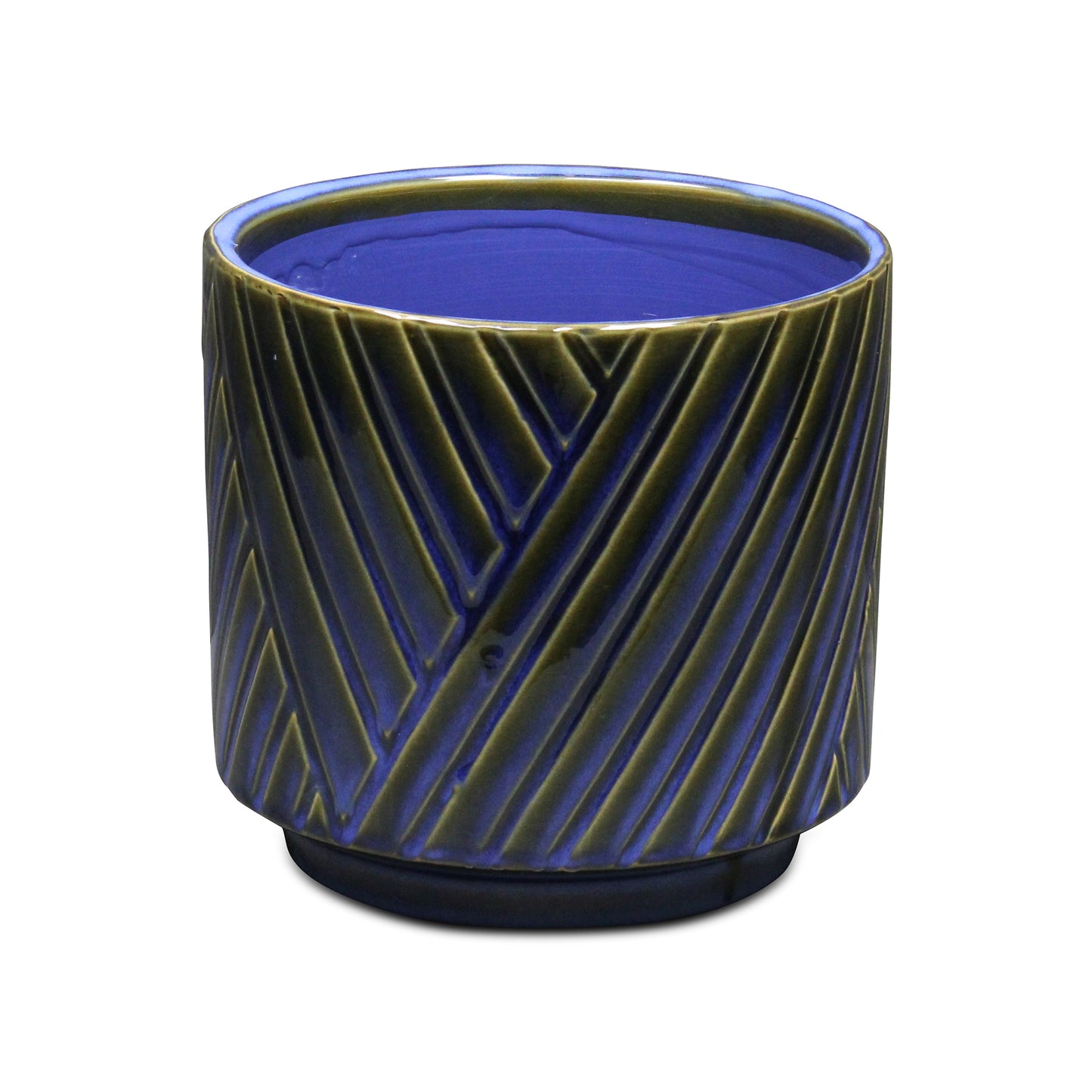 Parlora Crossed Diagonal Pattern Straight Side Ceramic Pot - Blue