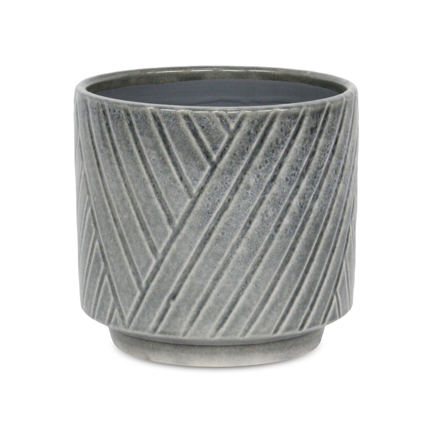 Parlora Crossed Diagonal Pattern Straight Side Ceramic Pot - Gray