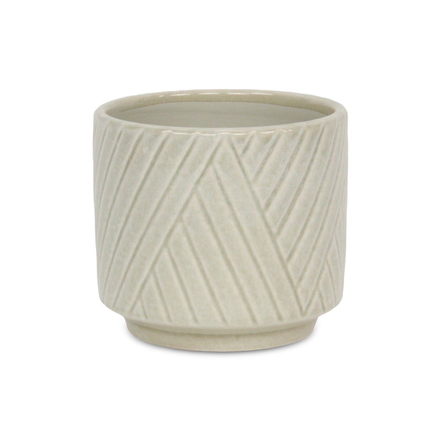 Parlora Crossed Diagonal Pattern Straight Side Ceramic Pot - White