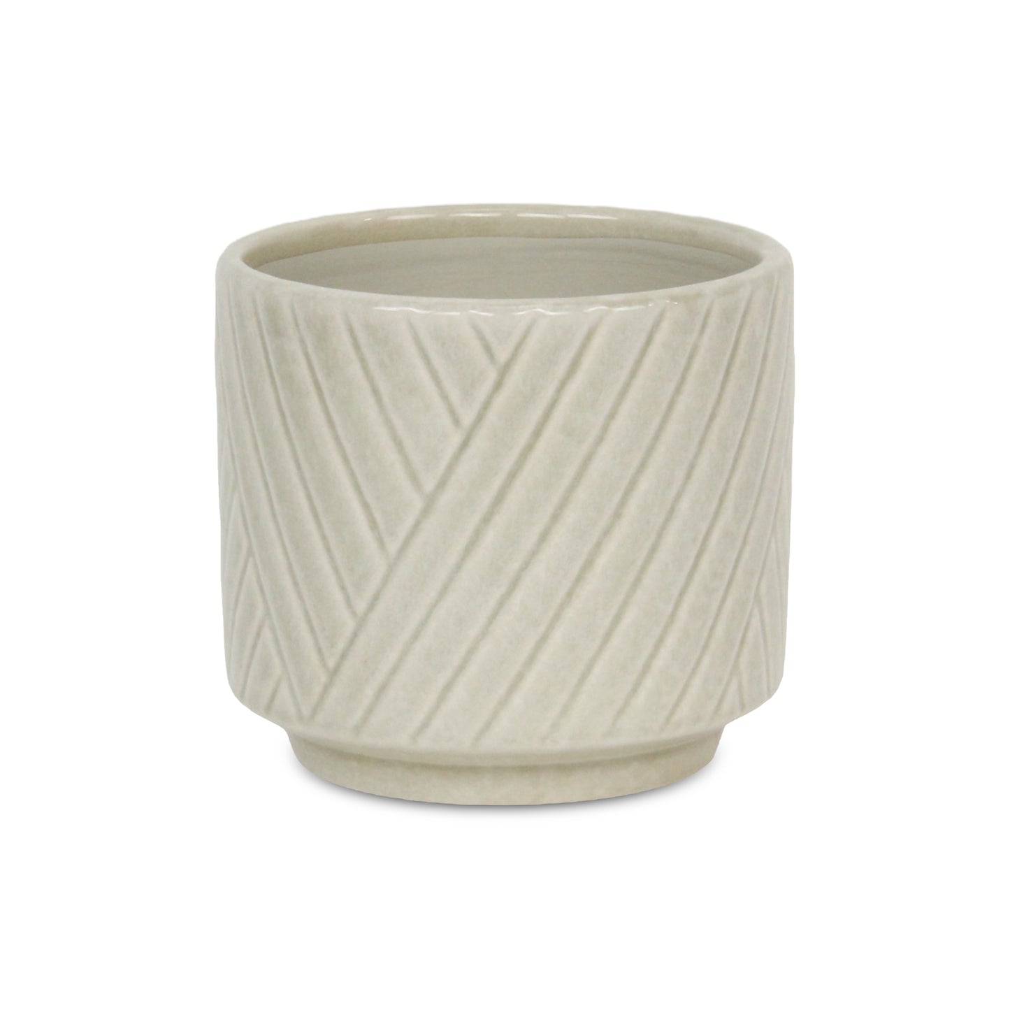 Parlora Crossed Diagonal Pattern Straight Side Ceramic Pot - White