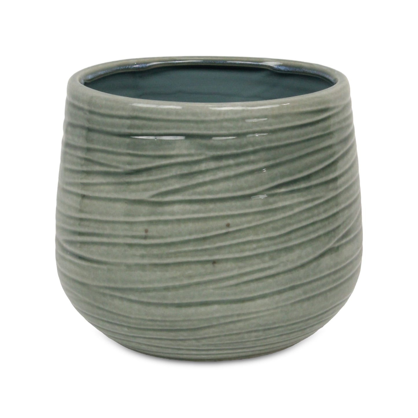 Fairloam Round Curved Wave Lined Pattern Ceramic Pot - Green