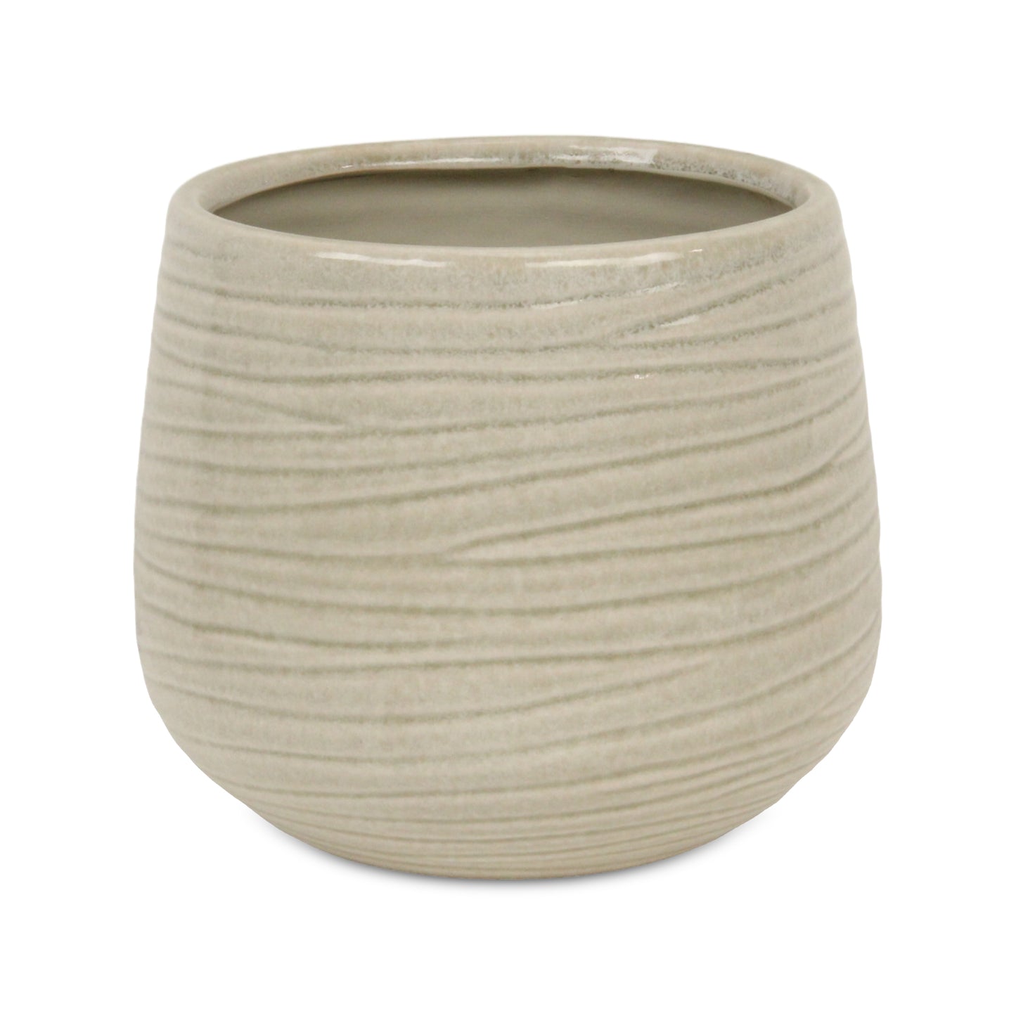Fairloam Round Curved Wave Lined Pattern Ceramic Pot - White