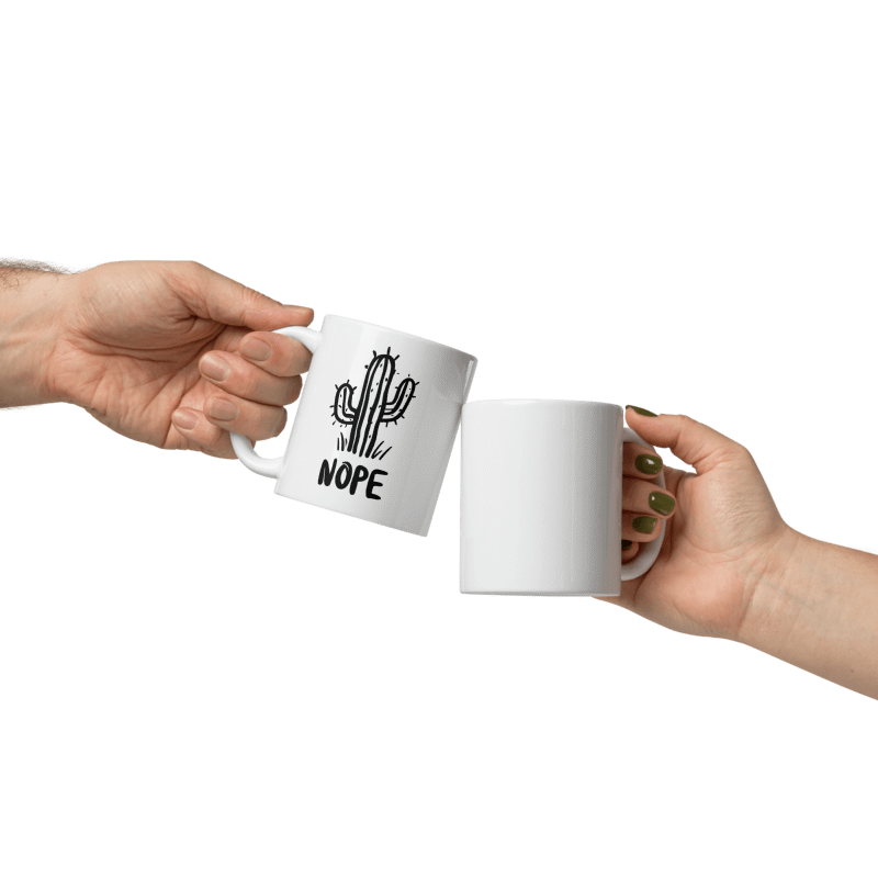 Nope Cactus White Glossy Silly Coffee Mugs