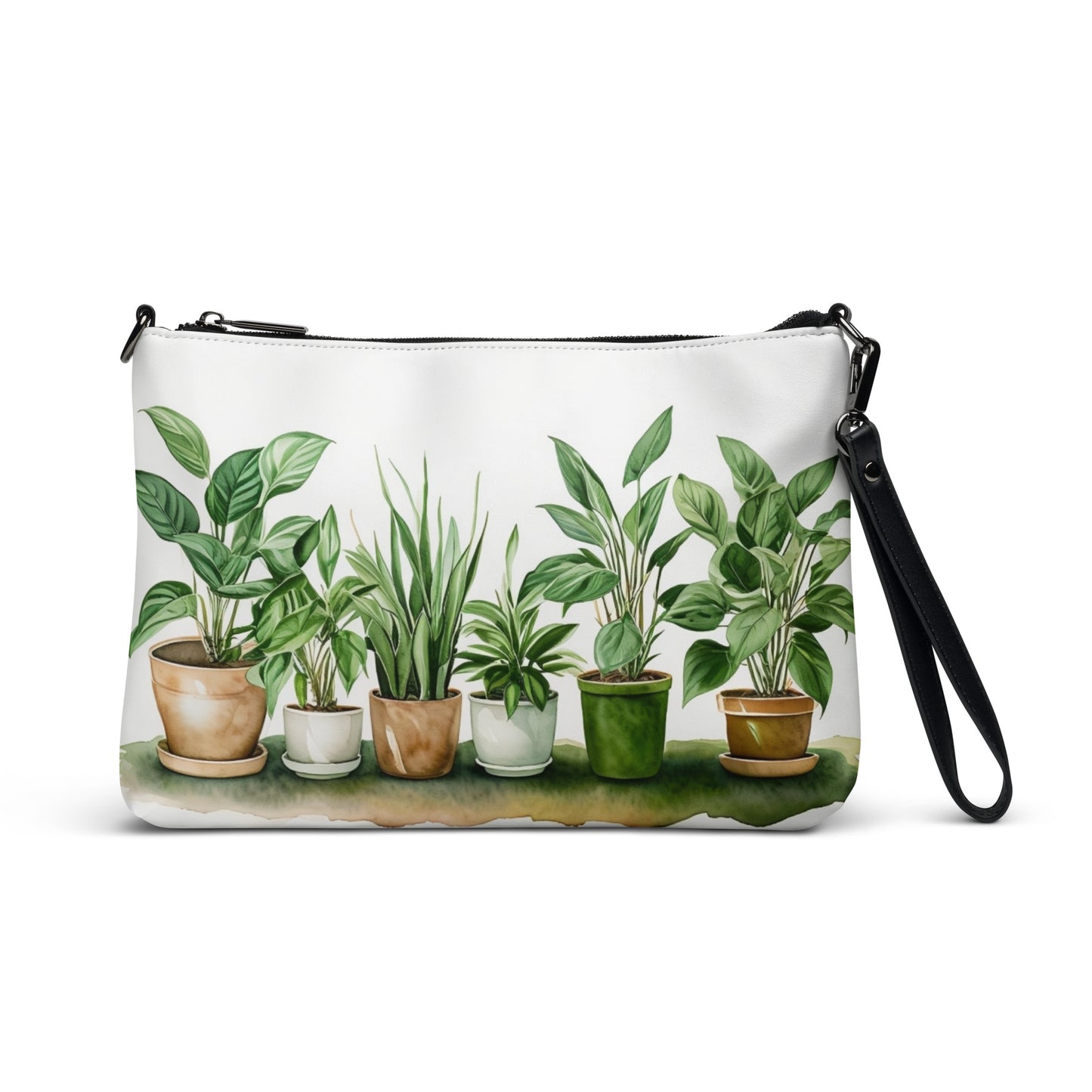 Watercolor Plants Crossbody bag front view with shirt handle