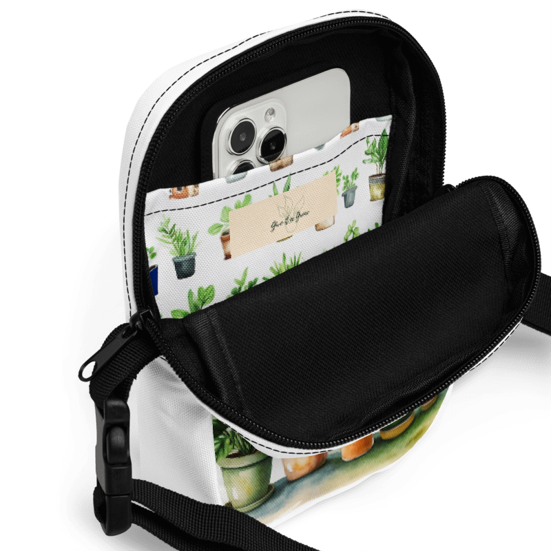 Watercolor Houseplant Crossbody Utility Bag interior design closeup.
