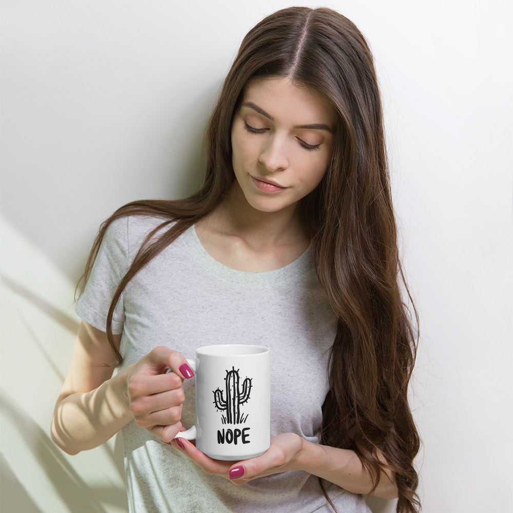 Nope Cactus White Glossy Silly Coffee Mug