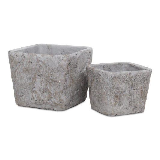 Eliza Square Smooth Cement Tapered Pot