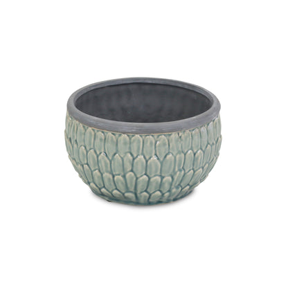 Blue leaf textured ceramic planter with Dark Grey