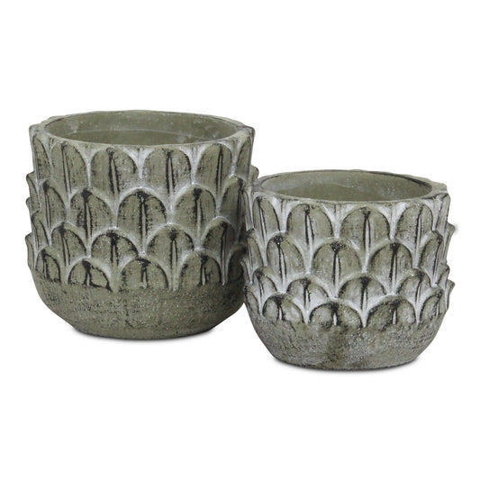 Alia Round Feather Pattern Cement Planters