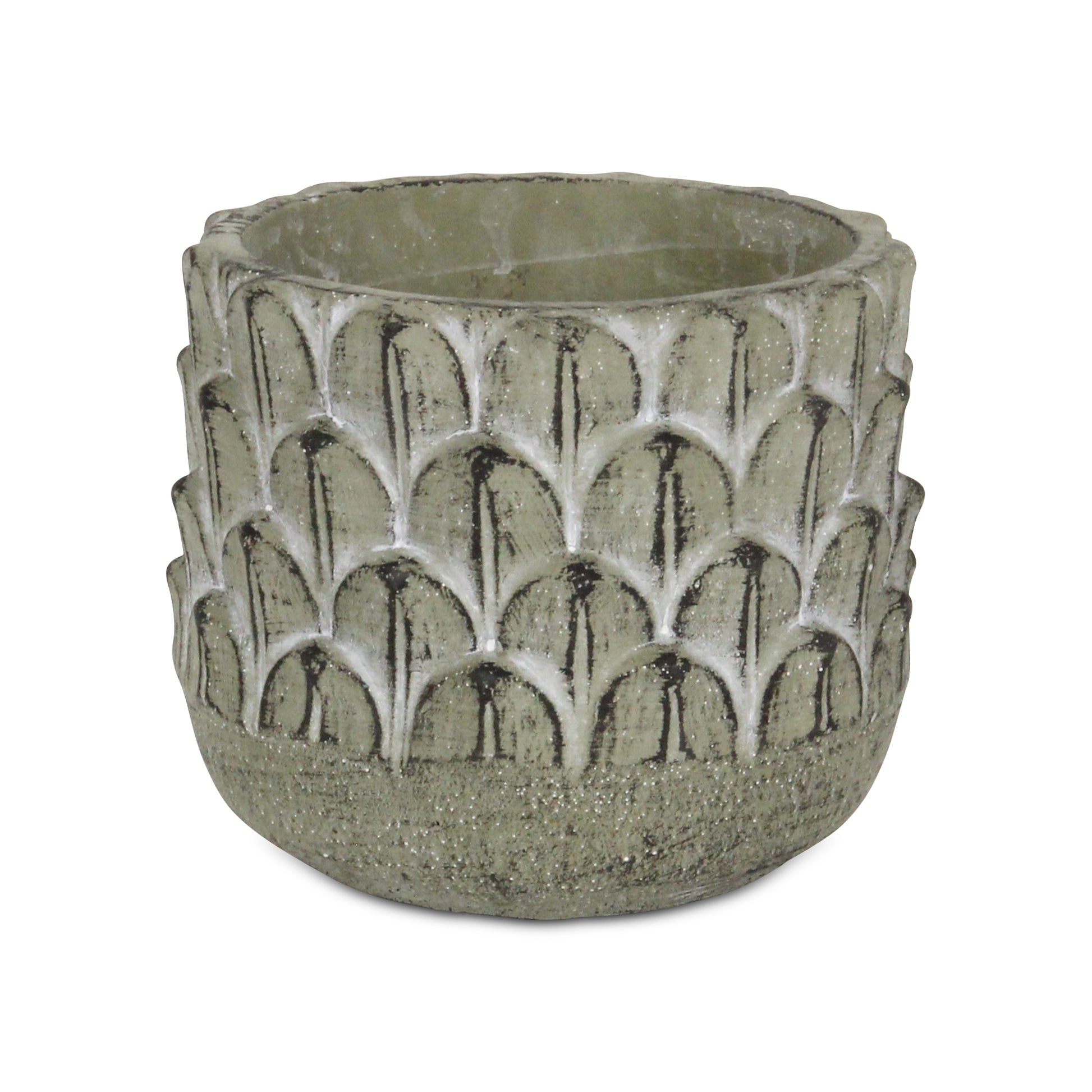 Alia Round Feather Pattern Cement Planter Large