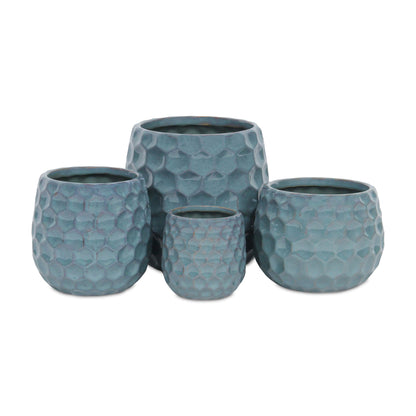 Farrier Hexagon Pattern Blue Ceramic Pot