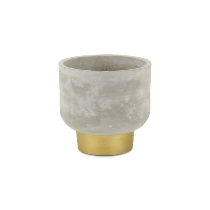 Cement planter with cute face and gold base. Modern decor. 