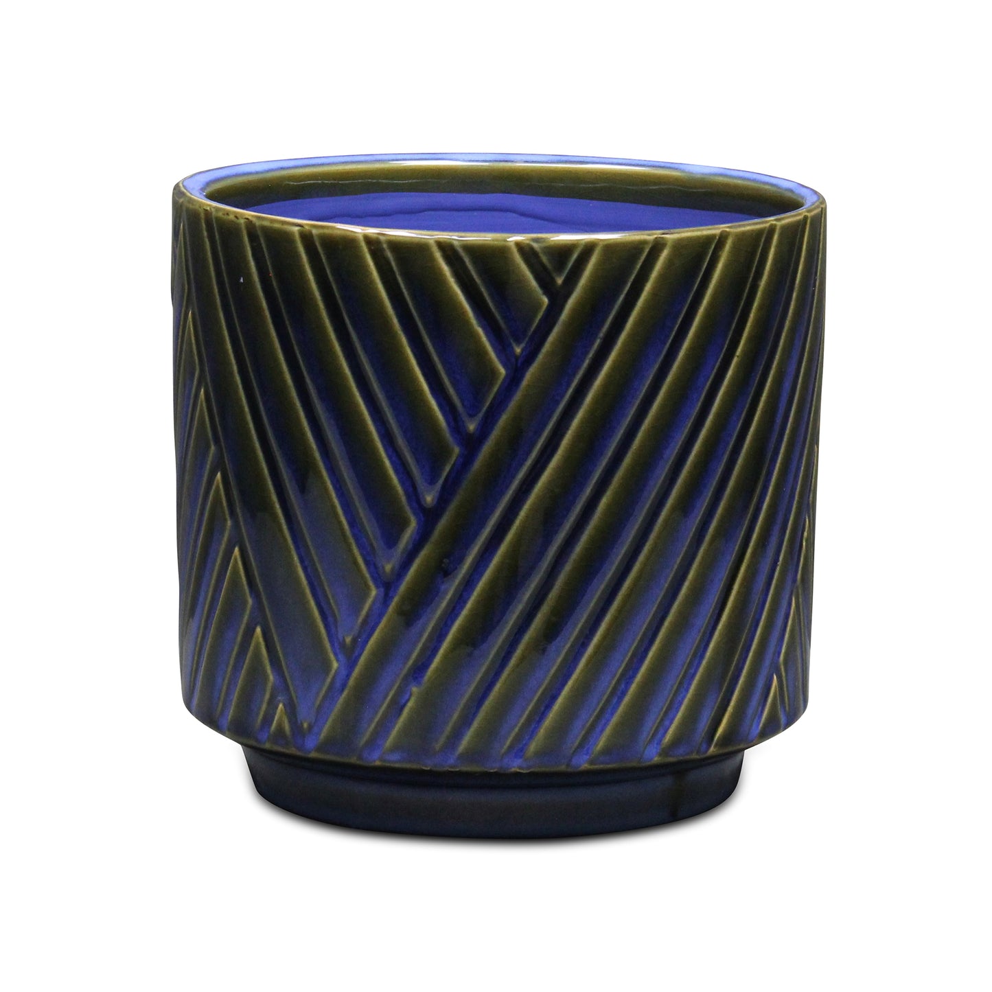 Parlora Crossed Diagonal Pattern Straight Side Ceramic Pot - Blue