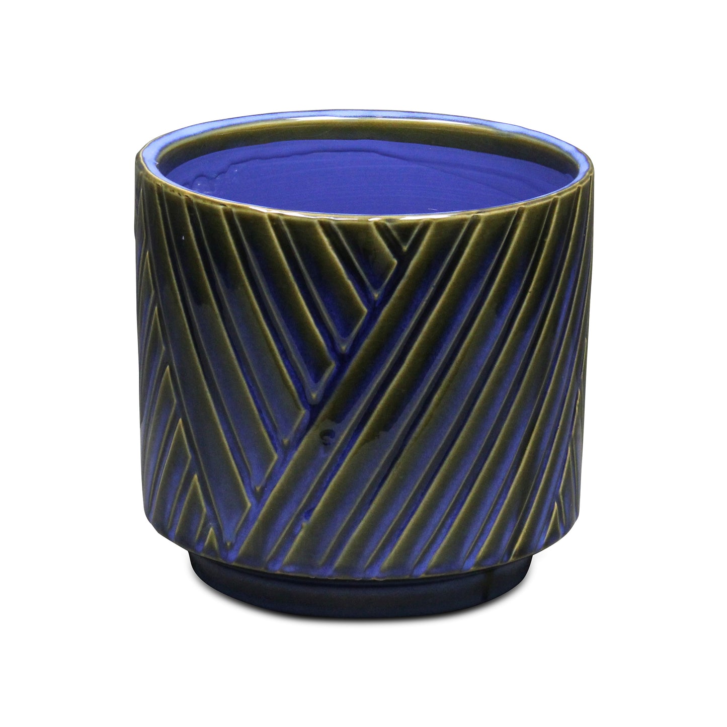 Parlora Crossed Diagonal Pattern Straight Side Ceramic Pot - Blue