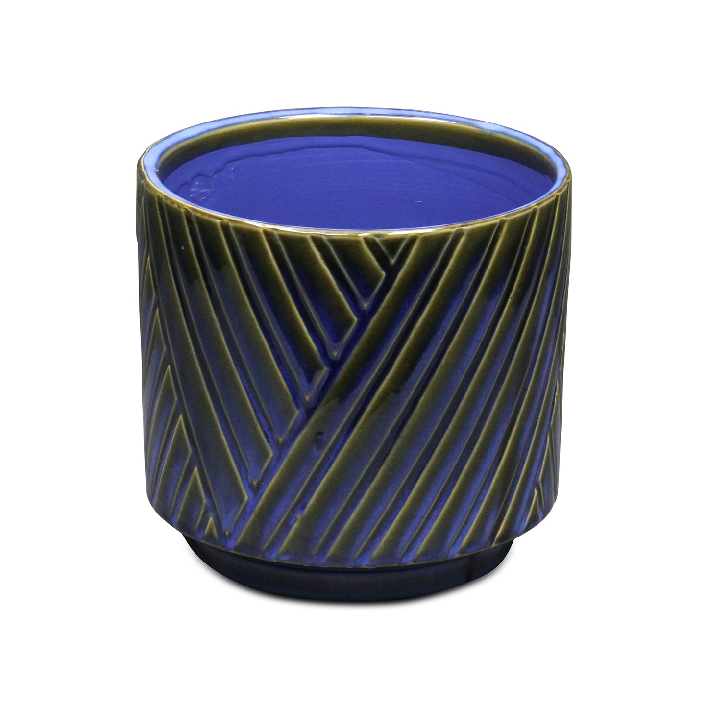 Parlora Crossed Diagonal Pattern Straight Side Ceramic Pot - Blue