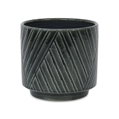 Parlora Crossed Diagonal Pattern Straight Side Ceramic Pot - Dark Gray