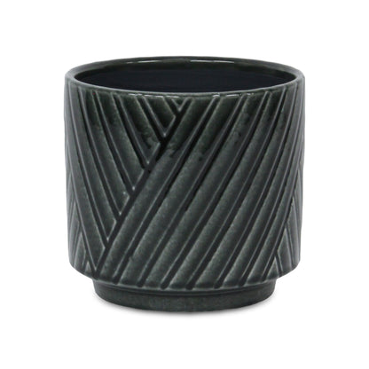 Parlora Crossed Diagonal Pattern Straight Side Ceramic Pot - Dark Gray