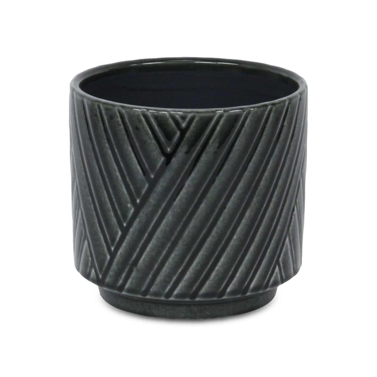 Parlora Crossed Diagonal Pattern Straight Side Ceramic Pot - Dark Gray