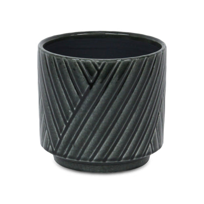 Parlora Crossed Diagonal Pattern Straight Side Ceramic Pot - Dark Gray