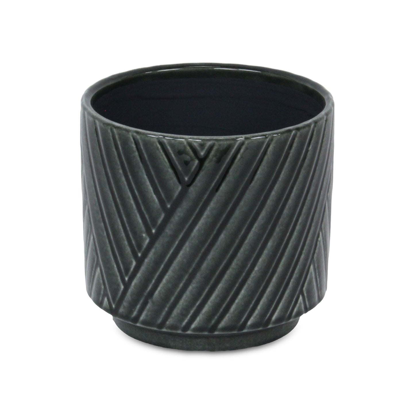 Parlora Crossed Diagonal Pattern Straight Side Ceramic Pot - Dark Gray