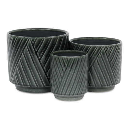 Parlora Crossed Diagonal Pattern Straight Side Ceramic Pot - Dark Gray