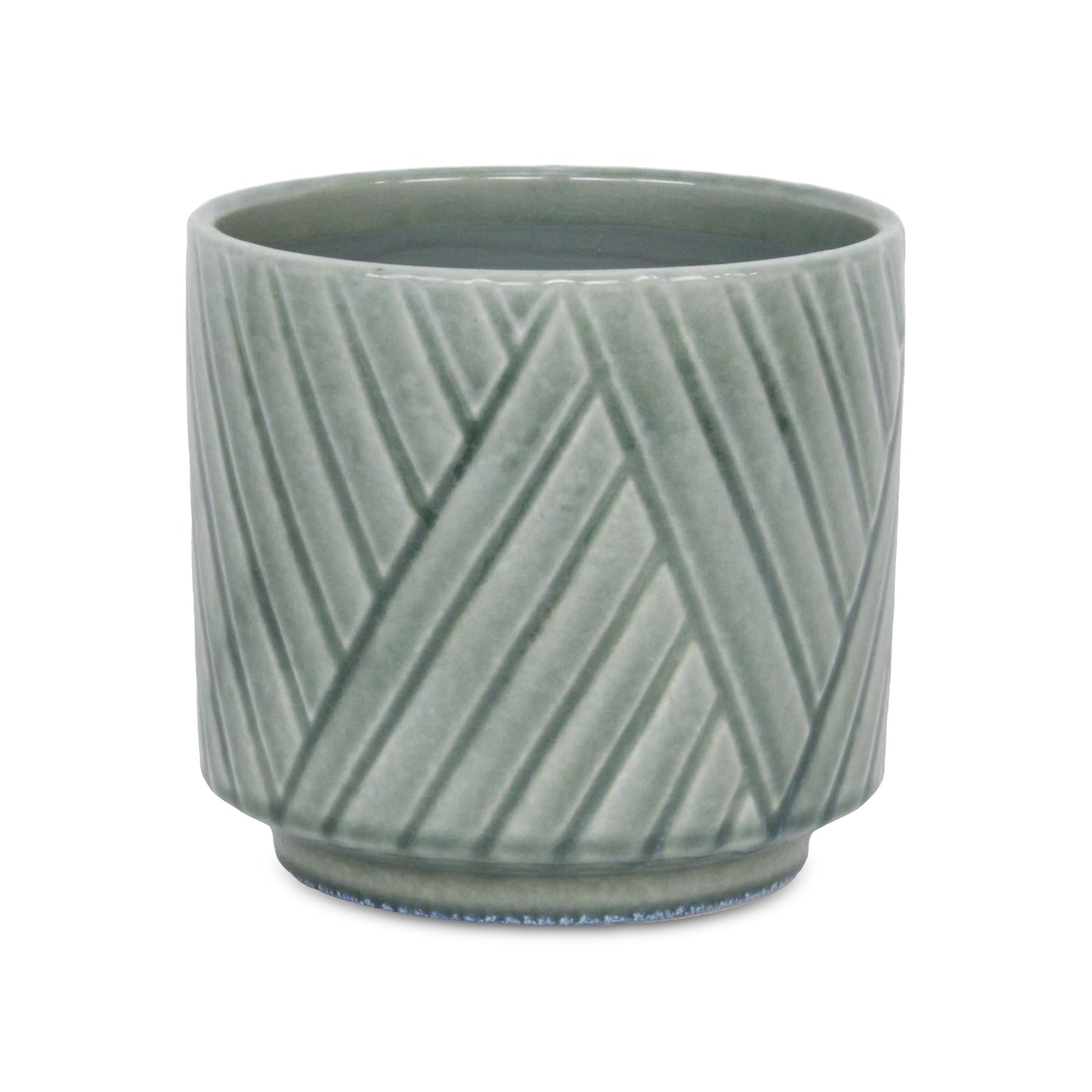 Parlora Crossed Diagonal Pattern Straight Side Ceramic Pot - Green