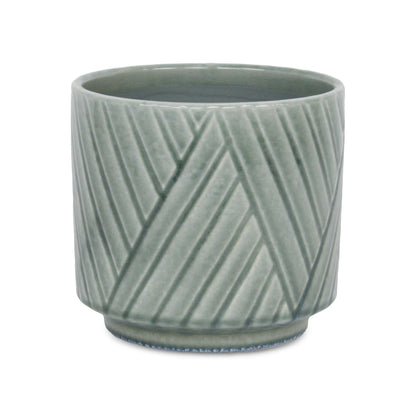 Parlora Crossed Diagonal Pattern Straight Side Ceramic Pot - Green