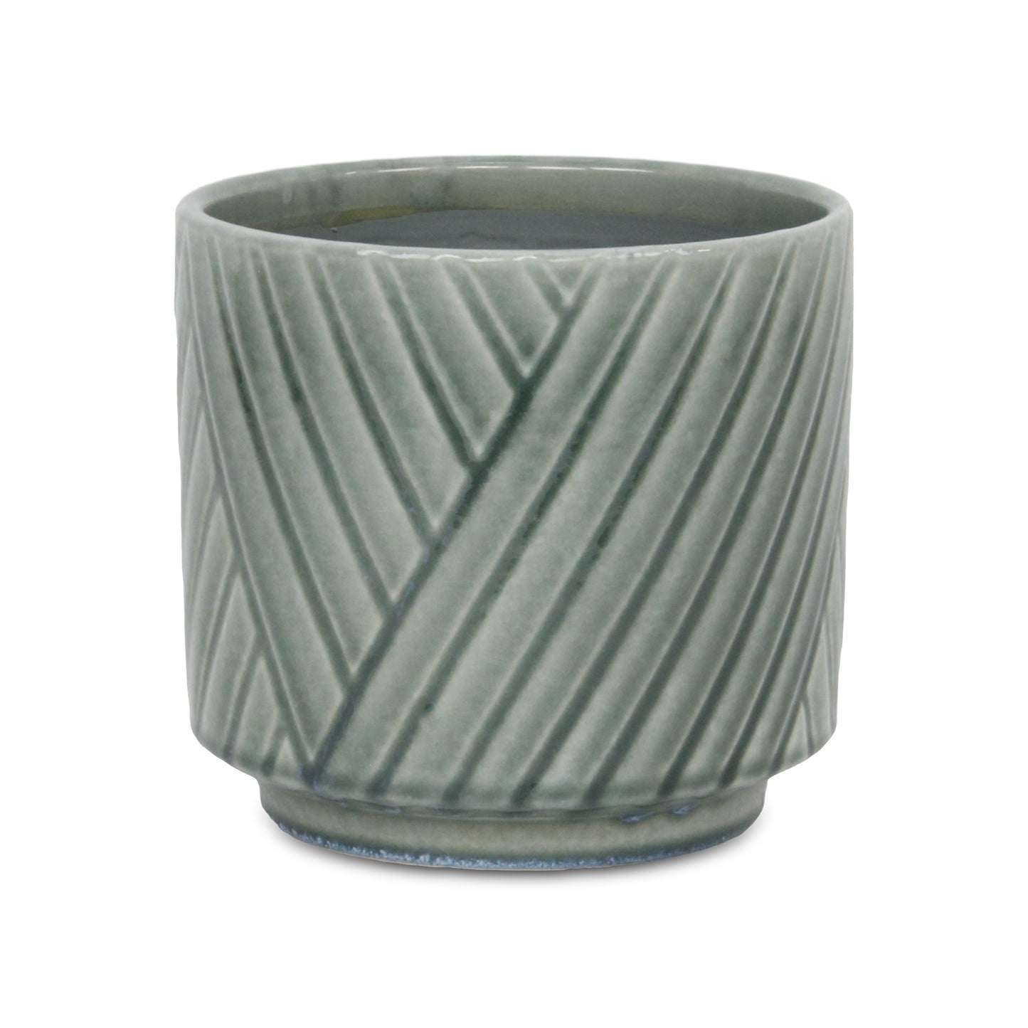 Parlora Crossed Diagonal Pattern Straight Side Ceramic Pot - Green