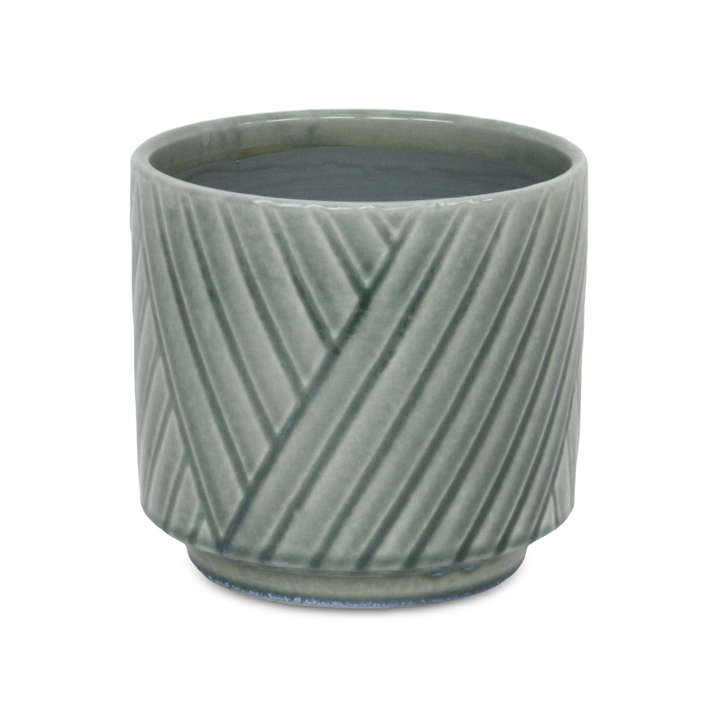 Parlora Crossed Diagonal Pattern Straight Side Ceramic Pot - Green