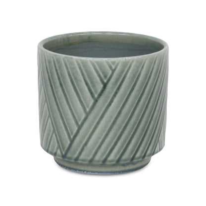 Parlora Crossed Diagonal Pattern Straight Side Ceramic Pot - Green