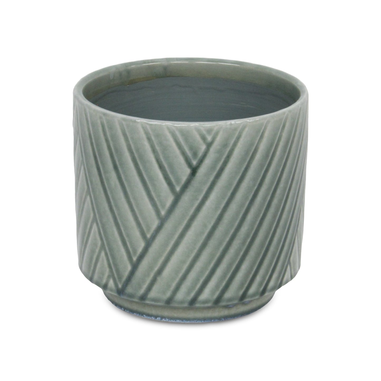 Parlora Crossed Diagonal Pattern Straight Side Ceramic Pot - Green