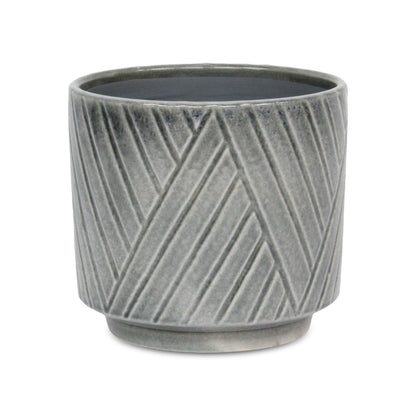 Parlora Crossed Diagonal Pattern Straight Side Ceramic Pot - Gray