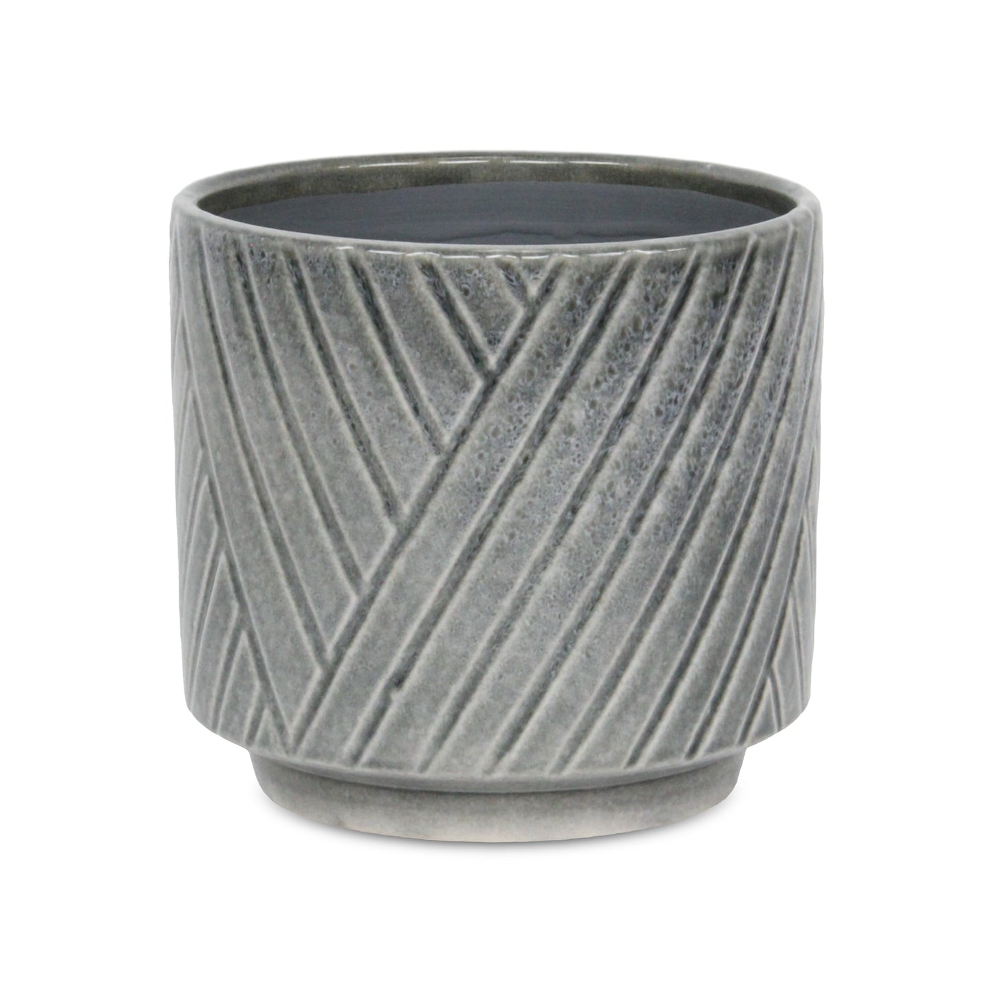 Parlora Crossed Diagonal Pattern Straight Side Ceramic Pot - Gray