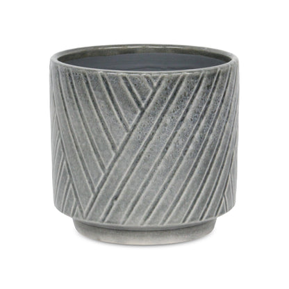 Parlora Crossed Diagonal Pattern Straight Side Ceramic Pot - Gray