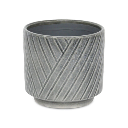 Parlora Crossed Diagonal Pattern Straight Side Ceramic Pot - Gray