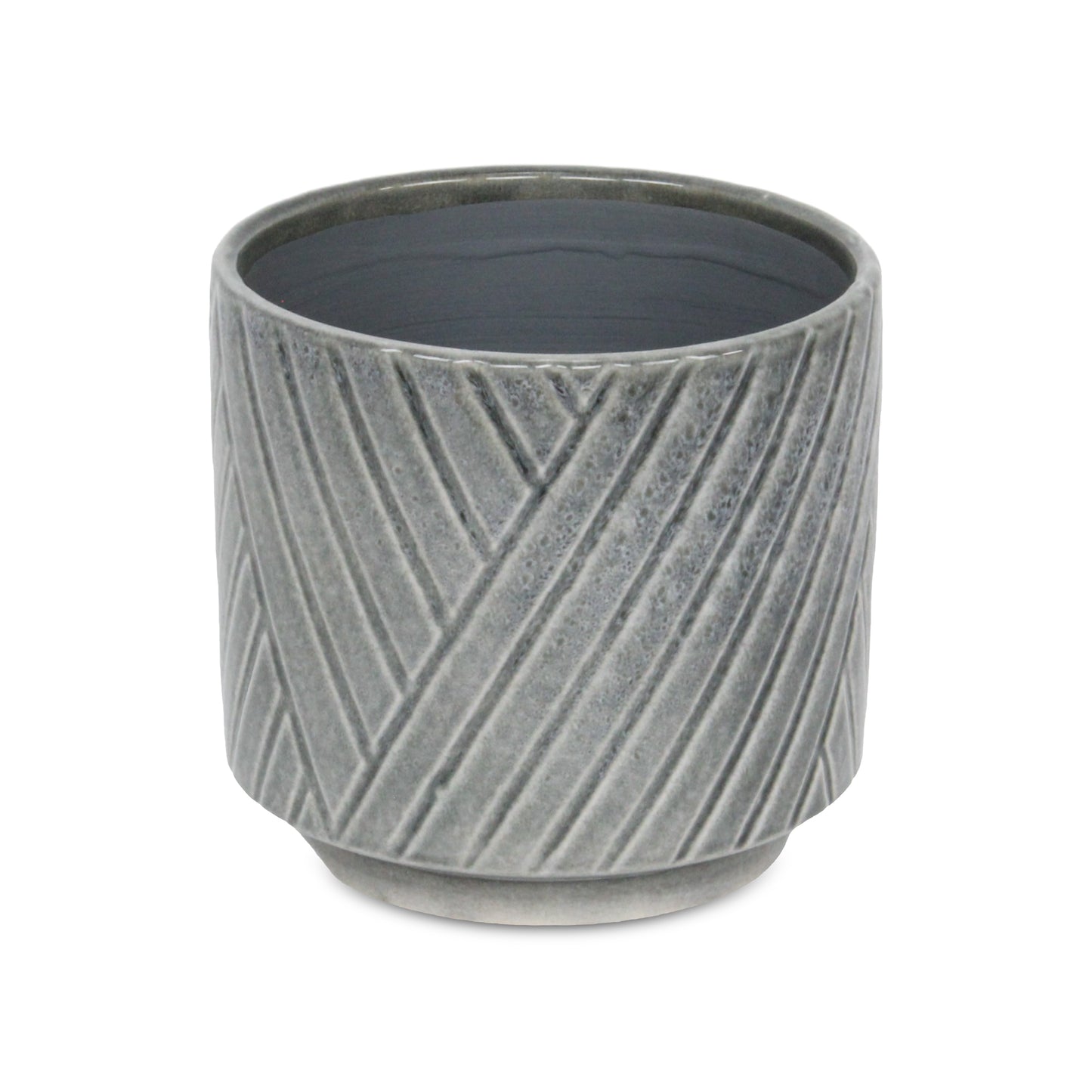 Parlora Crossed Diagonal Pattern Straight Side Ceramic Pot - Gray