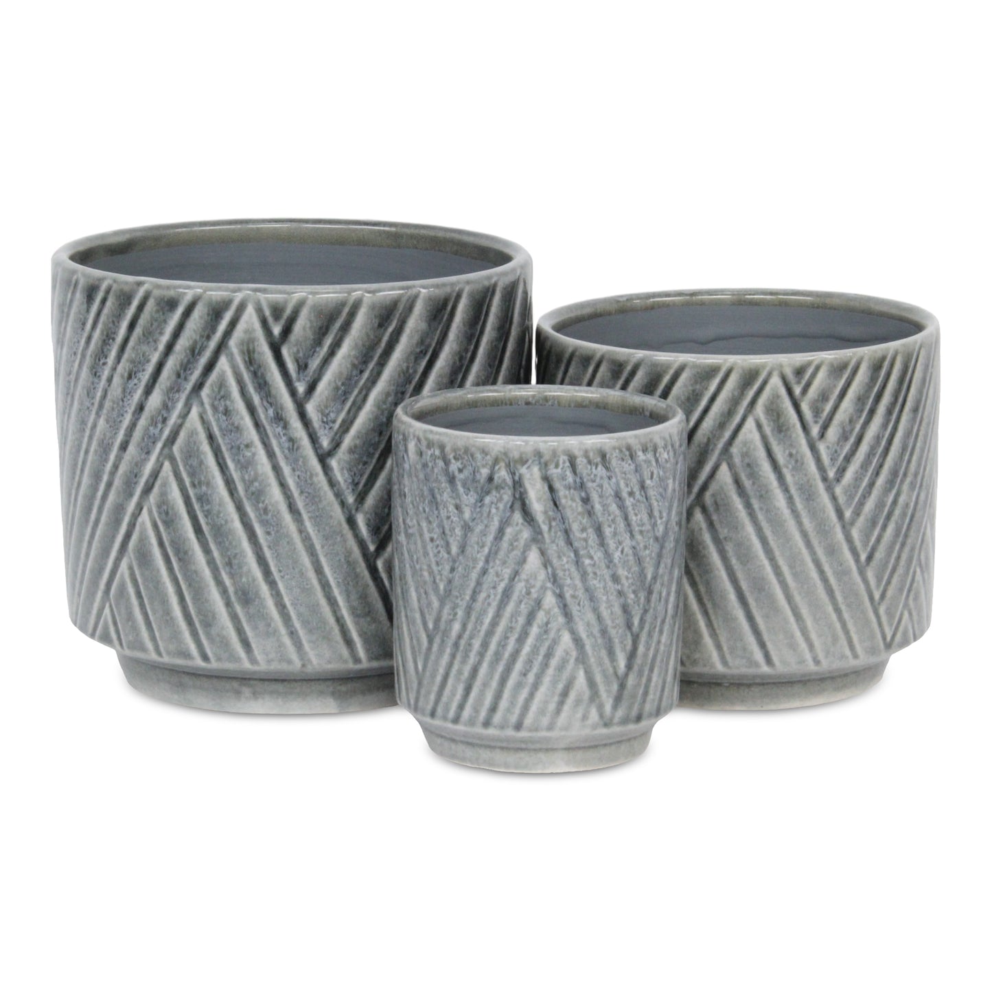 Parlora Crossed Diagonal Pattern Straight Side Ceramic Pot - Gray