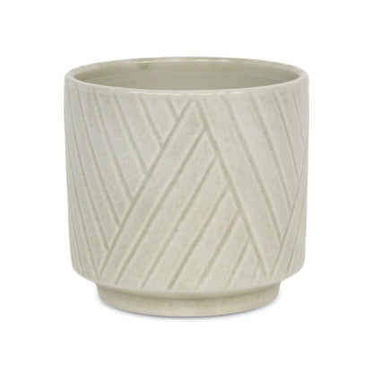 Parlora Crossed Diagonal Pattern Straight Side Ceramic Pot - White