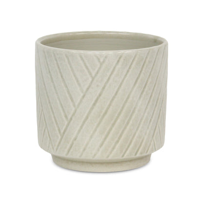 Parlora Crossed Diagonal Pattern Straight Side Ceramic Pot - White