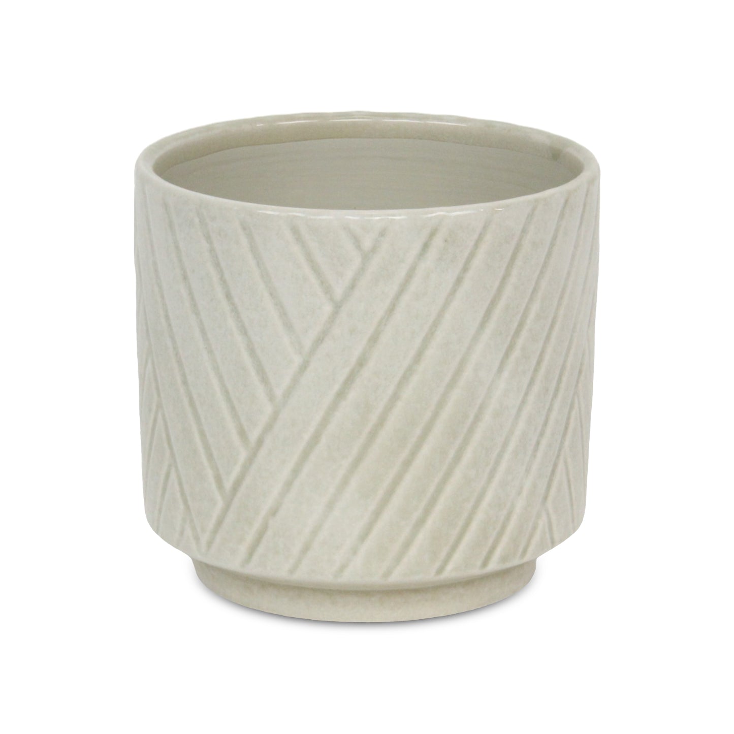 Parlora Crossed Diagonal Pattern Straight Side Ceramic Pot - White